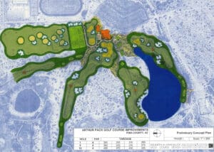 A map of the course shows the location and area for golf.